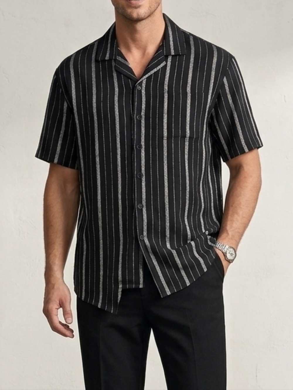 Buffalo Jeans  Navy and White Vertical Stripe Button-Down Shirt